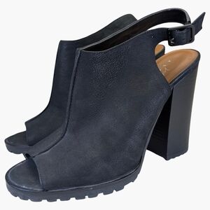 Lord & Taylor Black Leather Slingback Sandals | Chunky Heel | Size 7